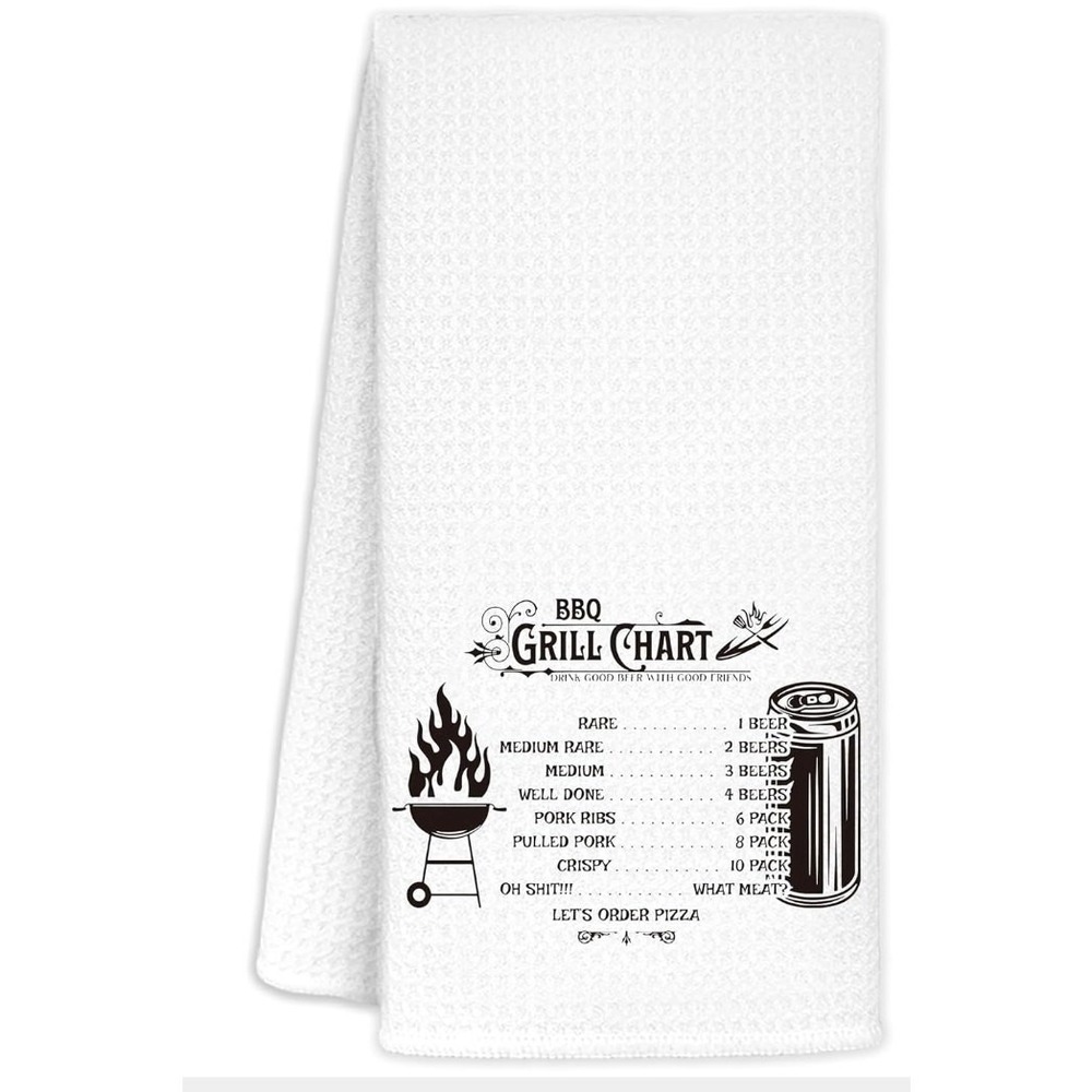 CIOJUNE BBQ Grill Chart Funny Kitchen Towel White Microfiber 16x24 S16